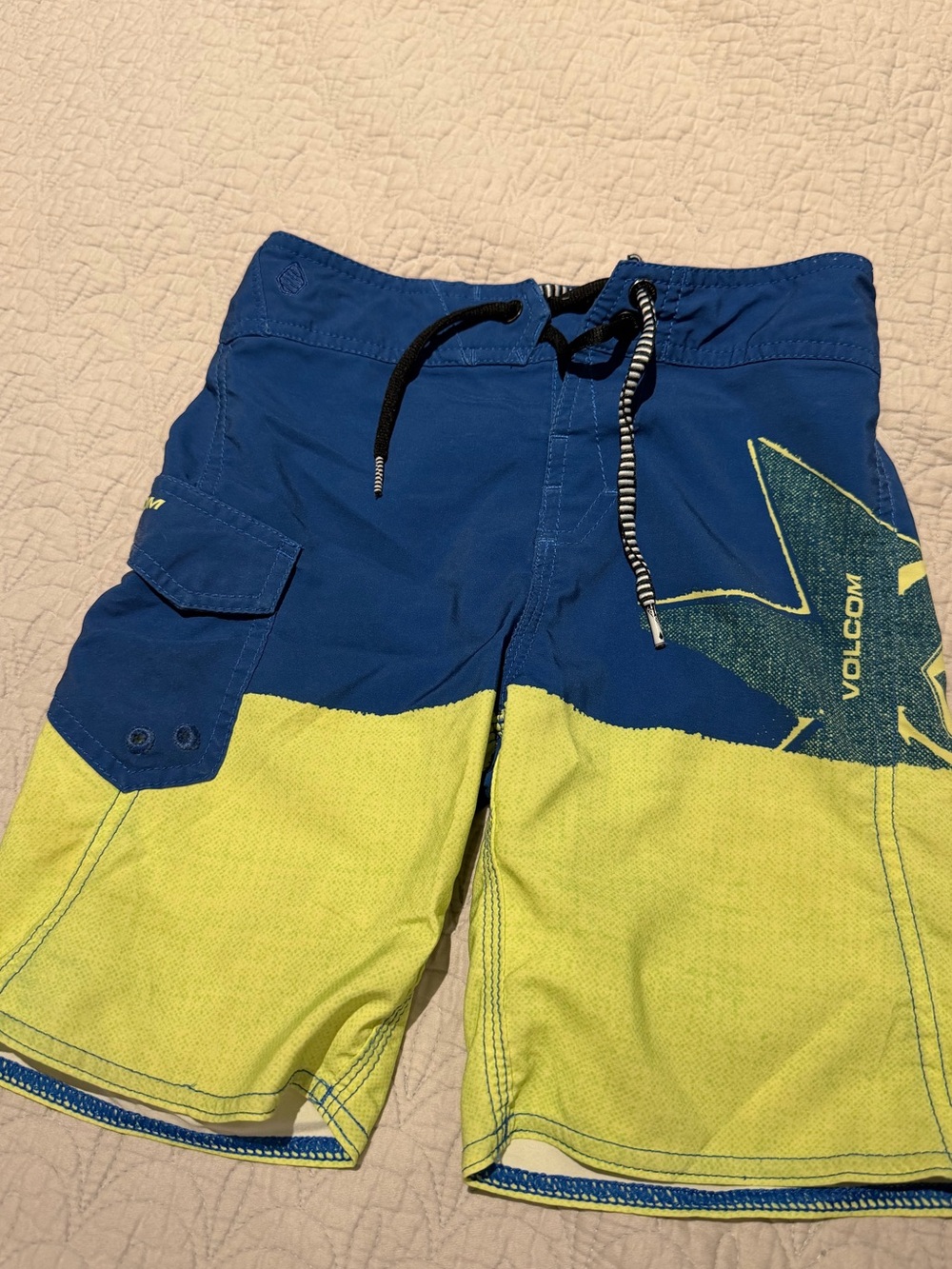 Volcom Blue and Lime Boys Swim Shorts/Board Shorts with Star Logo